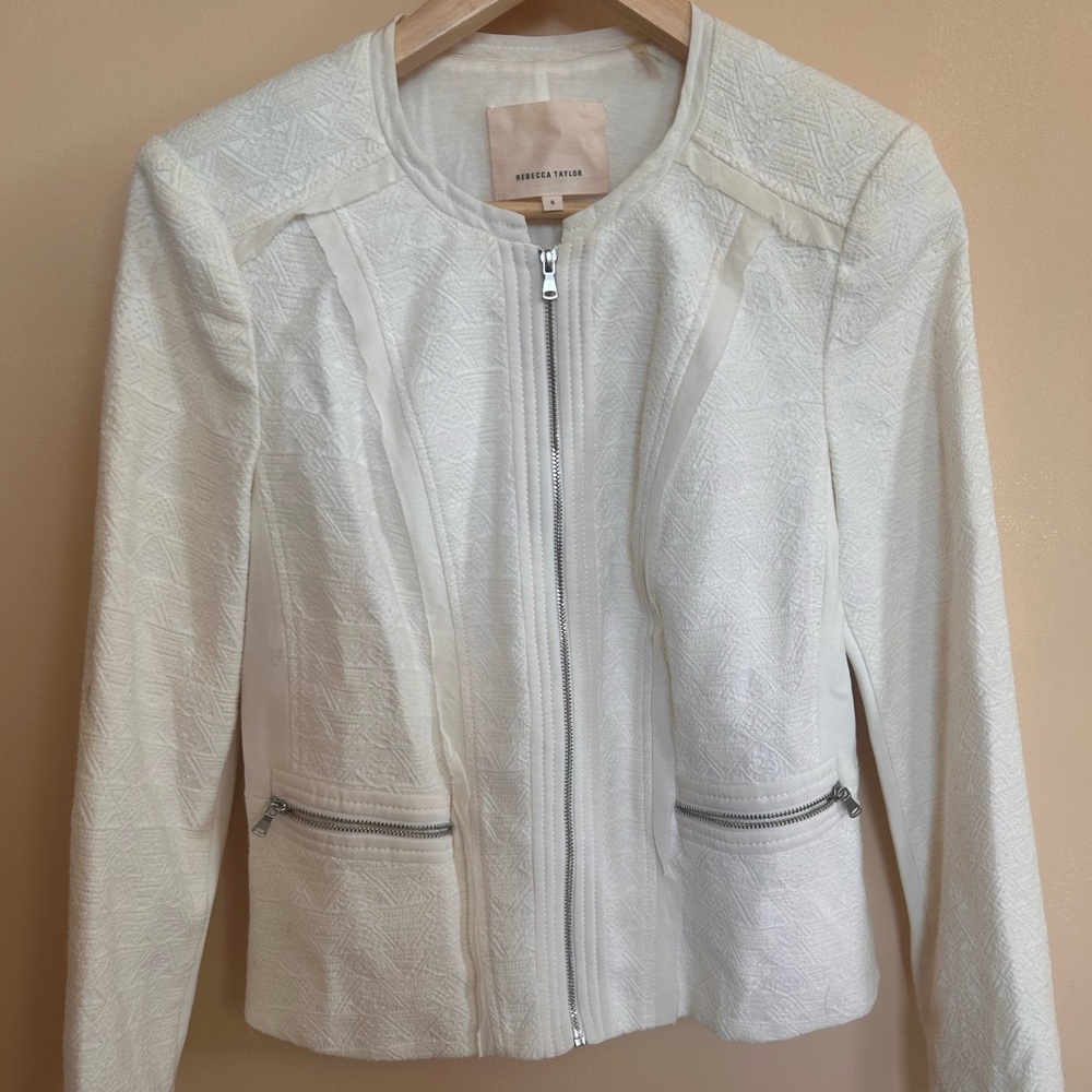 Rebecca Taylor size 6 white blazer jacket. 72% cotton, 25% polyester, 3% spandex